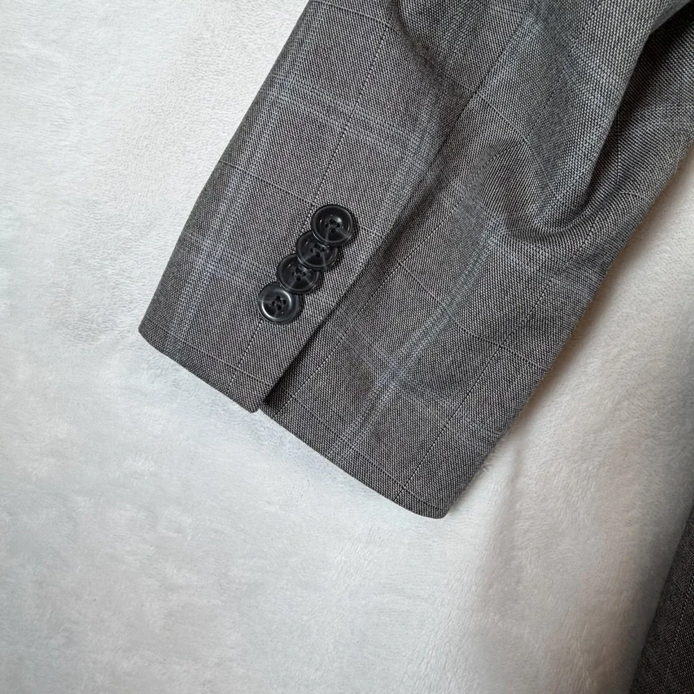Michael Kors Mens Sz 42R Modern Fit Wool Blend Plaid Suit Jacket Light Grey Blue
